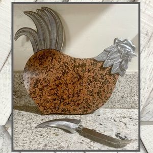 Lenox Red Granite Rooster Cheese Serving Tray With Knife